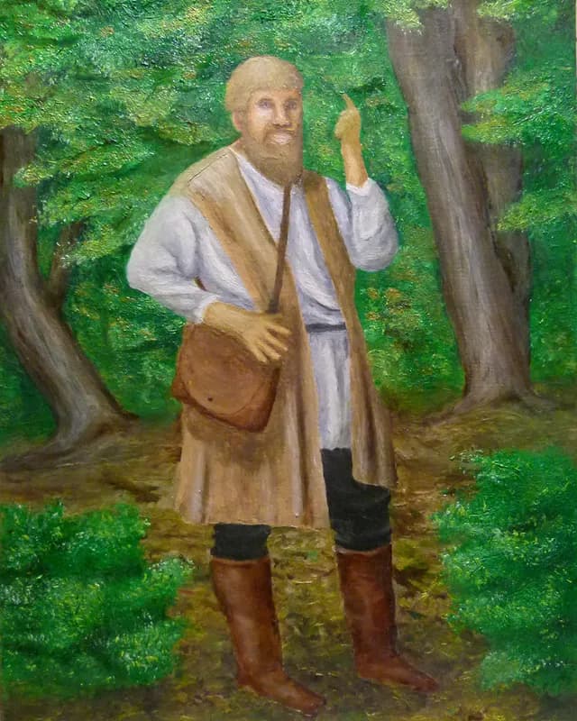 Pintura de Michael Sattler predicando en el bosque